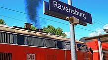 Eine Diesellok am Bahnhof Ravensburg.