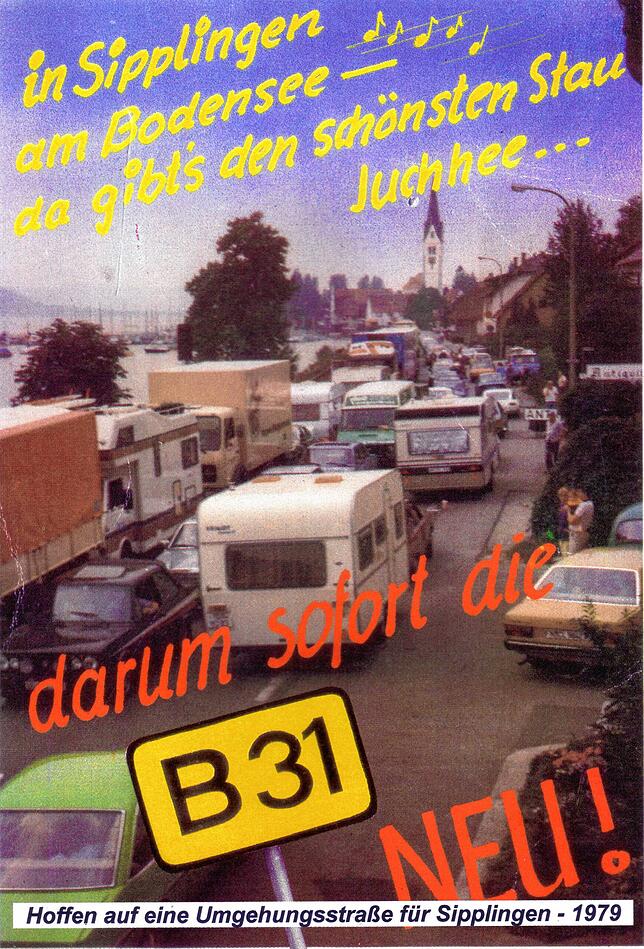 Mit Postkarten, die auch an Autofahrer im Stau verteilt wurden, wehrten sich die Sipplinger schon 1979 gegen die nicht enden wollenden ...