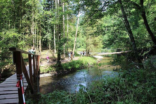 Doppelbrücke: Am Erdrutsch beim Kanadiersteg vorbei führen diese beiden Brücken die Wanderer auf den rechten Weg zur Wutachmühle.