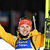 Janina Hettich-Walz aus Deutschland jubelt bei der Siegerehrung über ihren zweiten Platz.