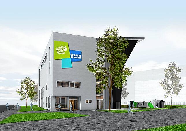 Die Grafik zeigt, wie die Kletterhalle von Osten aus betrachtet einmal aussehen soll.