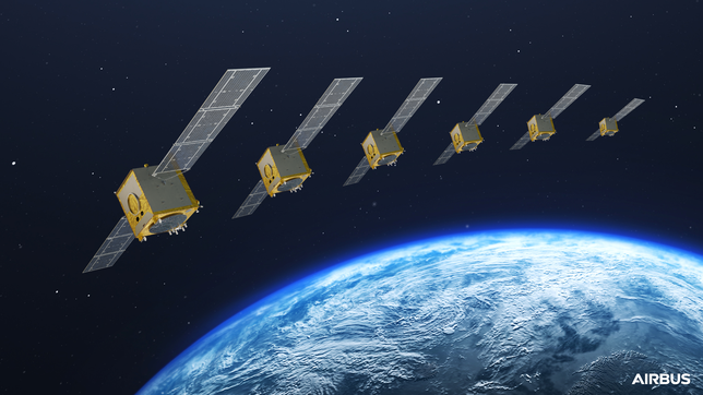 Diese schematische Darstellung zeigt Galileo-Navigationssatelliten, wie sie von Airbus in Immenstaad produziert werden.