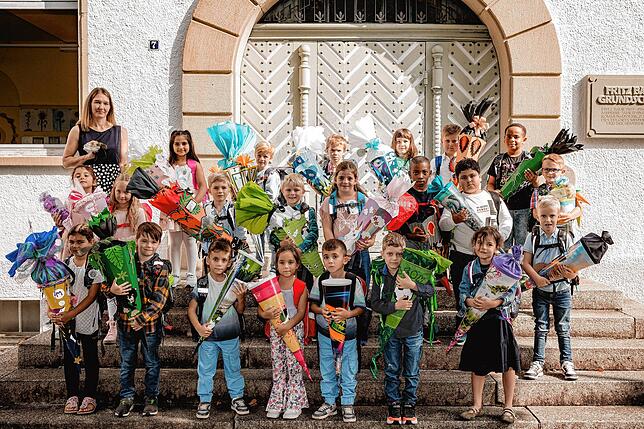 Die Klasse 1a der Fritz-Baur-Grundschule in Mimmenhausen mit Klassenlehrerin Annika Kästle.