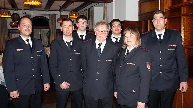 Ehrungen bei der Feuerwehr Fützen mit Peter Frey, Jens Meister, Jens Müller, Wolfgang Happle, Manuel Steinmann, Tanja Gleichauf und ...