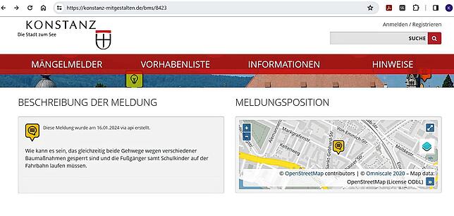 So sieht eine Meldung auf dem Portal der Stadt Konstanz aus.