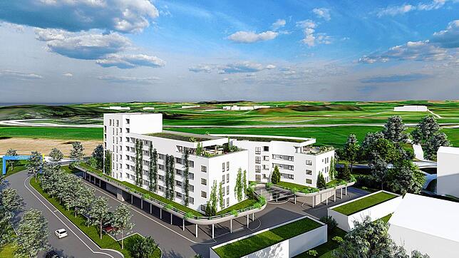 Diese Visualisierung zeigt den Bereich Südtor aus Richtung Stadtmitte von der Seite Huberstraße her. Deutlich zu sehen ist die Plattform ...