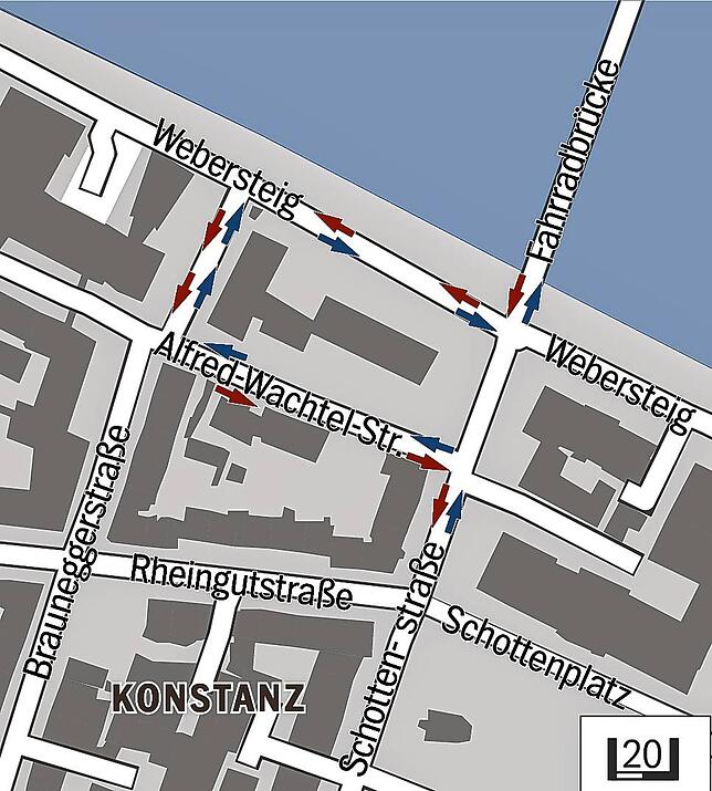 Bild 1: Kreisverkehr an der Fahrradbrücke ist gesperrt &ndash; Umleitung für tausende Radler am Tag