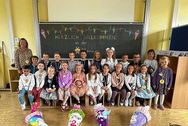 Die Klasse 1a der Grundschule Geisingen mit Klassenlehrerin Nadine Geiger
