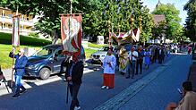 Die Gläubigen um Pfarrer Ivan Hoyanic (Mitte, goldenes Tuch) laufen durch die Straßen Höchenschwands. Bild: Stefan Pichler