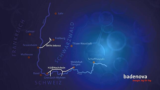 Badenova bringt zwei Wasserstoffleitungen in das deutsche Wasserstoff-Kernnetz ein: die 58 Kilometer lange H2@Hochrhein zwischen ...