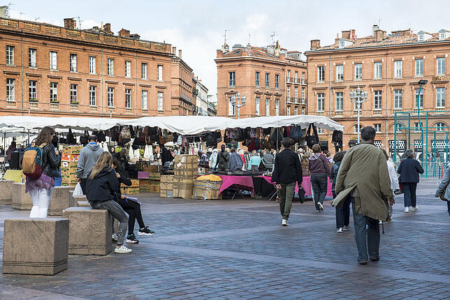 Toulouse, die viertgrößte Stadt in Frankreich, wurde hauptsächlich aus Terracotta-Ziegeln erbaut und trägt deshalb den Spitznamen ...