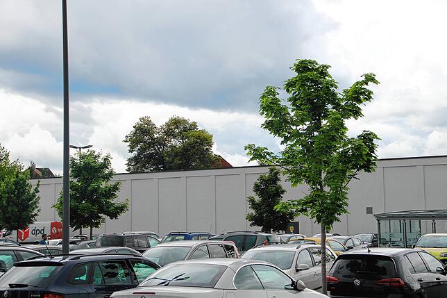 Auch auf dem Pakplatz des Gottmadinger Einkaufszentrums stehen die Autos dicht an dicht.