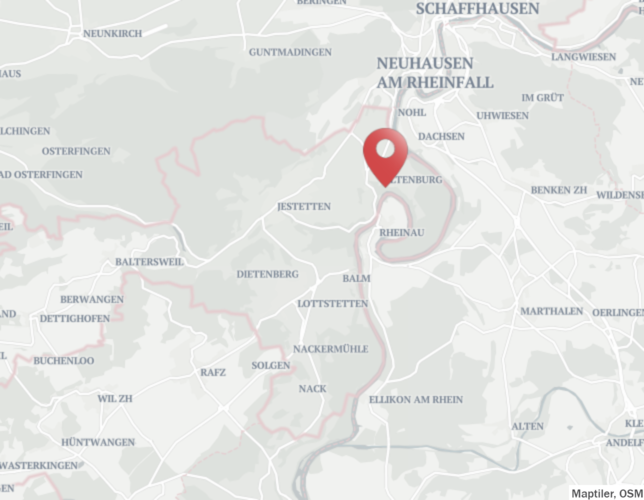 Der Jestetter Zipfel im Landkreis Waldshut – umgeben vom Rhein und direkt angrenzend an den Schweizer Kanton Schaffhausen. ...