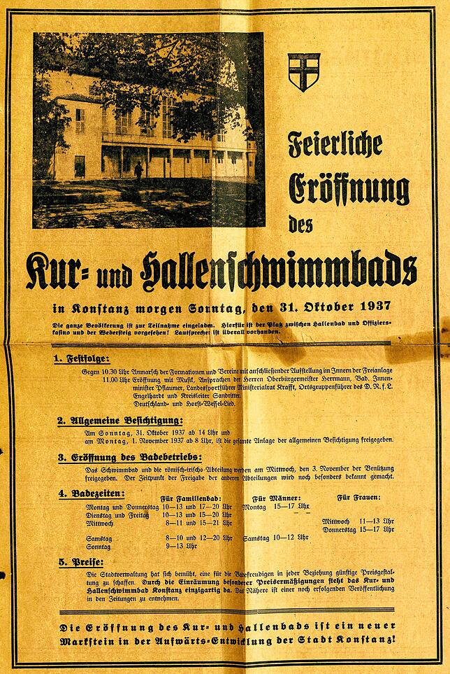 Plakat zur feierlichen Eröffnung des Kur- und Hallenbades im Oktober 1937.