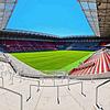 Das neue Stadion, im Vordergrund die Stehplätze der Fans der Breisgauer.