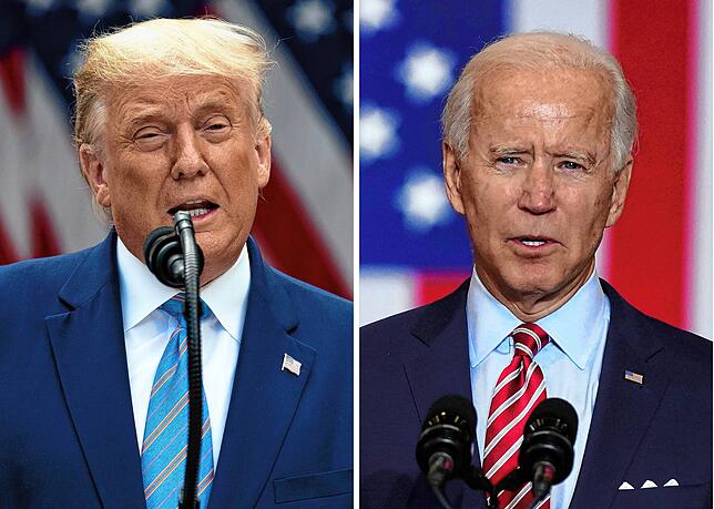 Die Bildkombo zeigt den US-Präsidenten Donald Trump bei einer Rede zu Coronatrsts und Joe Biden, Präsidentschaftskandidat der ...