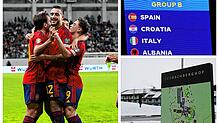 Die spanische Fußball Nationalmannschaft &ndash; hier ein Jubelbild aus dem Qualifikationsspiel gegen Zypern (links) &ndash; bezieht ...
