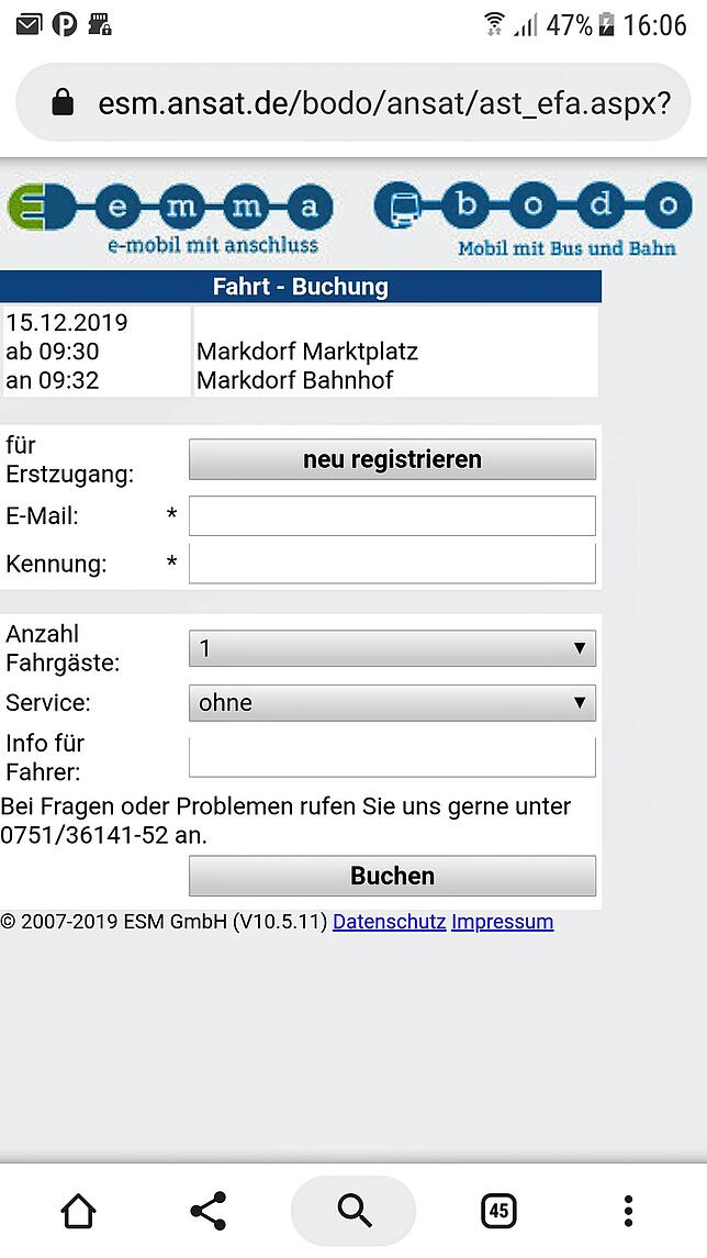 Beim ersten Mal muss man sich in der Bodo-App &bdquo;neu registrieren&ldquo;.