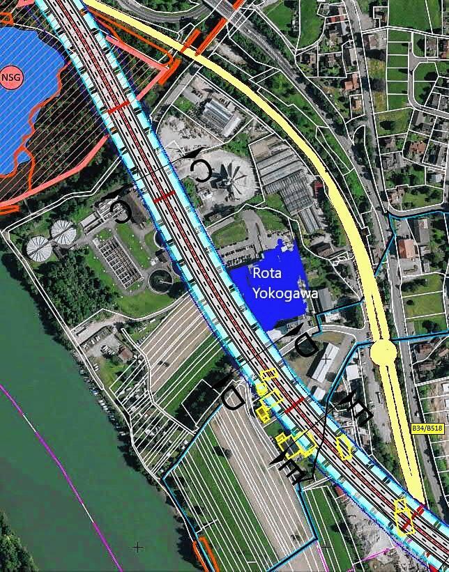 Die Grafik der Deges zeigt den Konflikt der Autobahnplanung mit dem Wehrer Unternehmen Rota Yokogawa.