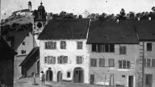 Auf diesem alten Bild, das im Freiburger Museum im Schwabentor hängt, sieht man, dass in früheren Zeiten in Stühlingen auch Rebhänge ...