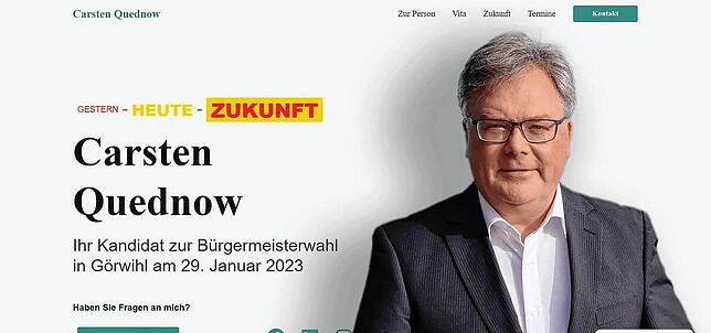 Der Internetauftritt des Görwihler Bürgermeisterkandidaten und Amtsinhabers Carsten Quednow.
