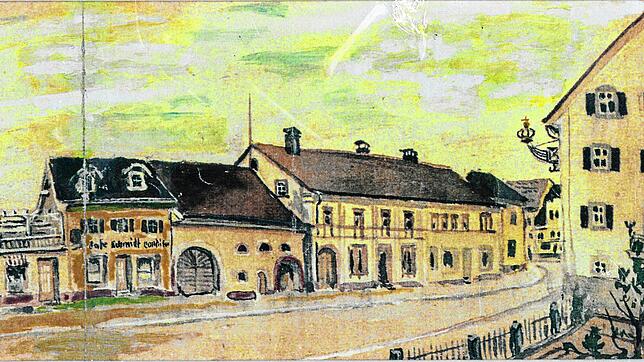 Das im Besitz von Wilhelm Bermeitinger befindliche Gemälde zeigt in einem Ausschnitt das Stadthaus Neflin-Brugger gegenüber der ...
