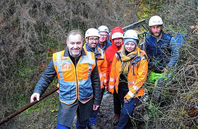 Im Dezember 2022 von links an der Marienschlucht: Matthias Weckbach (Bürgermeister von Bodman-Ludwigshafen), Achilles Häring (Dr. Spang ...