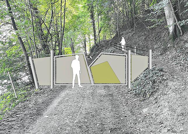 Die Tore am Uferweg unter dem Mondfelsen werden wie das neue Marienschlucht-Logo gestaltet. Der Spalt in der Mitte symbolisiert die ...