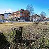 Baumstümpfe auf der Fläche an der Kreuzung Konstanzer und Güttinger Straße, auf der ein großer Kreisverkehr angelegt werden soll.