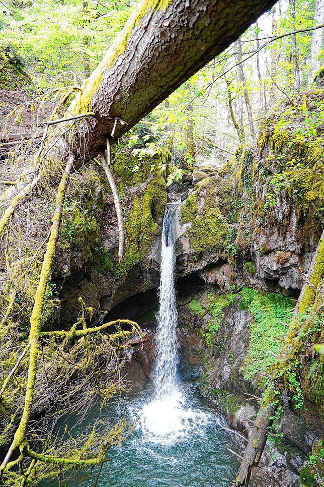 Von Indlekofen aus führt ein Weg hinunter zum Haselbach-Wasserfall.