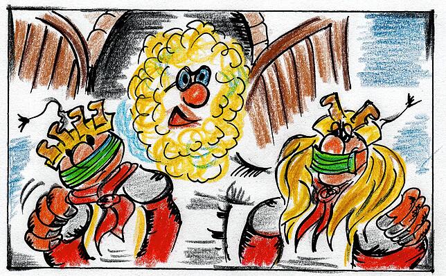 Die beiden Klepperle-Profis überzeugen Petrus mit ihrem Können, er ernennt die beiden zum Himmel-Klepperle-Königspaar.