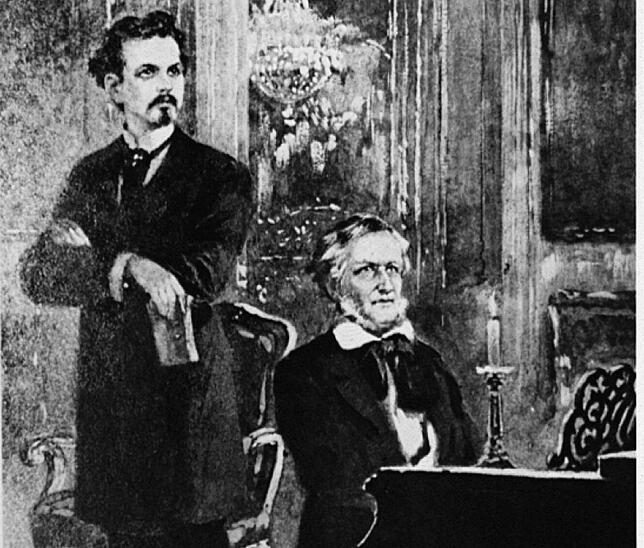 Der Komponist Richard Wagner (rechts am Flügel) spielt Ludwig II. vor. Das Gemälde stammt von 1865.