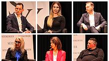 In der SÜDKURIER-Wahlarena diskutierten die Bundestagskandidaten (von links oben nach rechts unten) Jan-Lukas Schmitt (Grüne), Nathalie ...