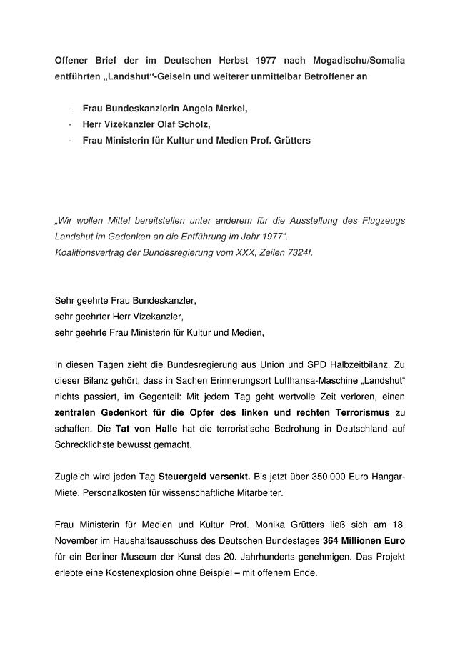 Offener Brief der "Landshut"-Geiseln Offener Brief der "Landshut"-Geiseln