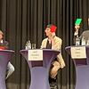 Volker Mayer-Lay (CDU), Andreas Reich (Die Linke), Akif Akyildiz (FDP) und Leon Hahn (SPD, von links) geben mit roten und grünen Karten ...