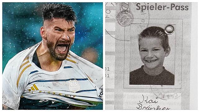 Kai Brünker jubelt Sekunden nach seinem 2:1-Siegtreffer im DFB-Pokal-Viertelfinale gegen Borussia Mönchengladbach. Die Fußball-Karriere ...