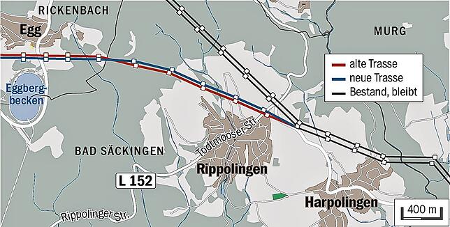 Der Verlauf der Hochspannungstrasse. Quelle: OSM-Mitwirkende, Transnet BW, maps4news.com