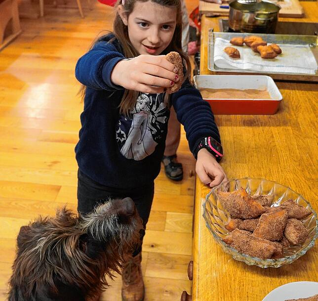 Das Probeküchle gehört dem Hund, sagte Sofie Schellingers Schwiegermutter. Das freut Hündin Xara, dem Marie auch ein zweites gönnte.