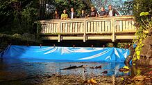 Informieren sich über die Wassersperre (v.l.): Horst Schottmüller, Bruno Imeri, Dirk Harscher, Delia Kuhnert, Hans Zeiher, Christoph ...