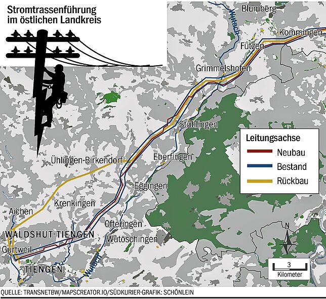 So plant die TransnetBW die Trassenführung für Überlandleitungen im östlichen Landkreis Waldshut. Der Ausbau soll ab 2029 starten.