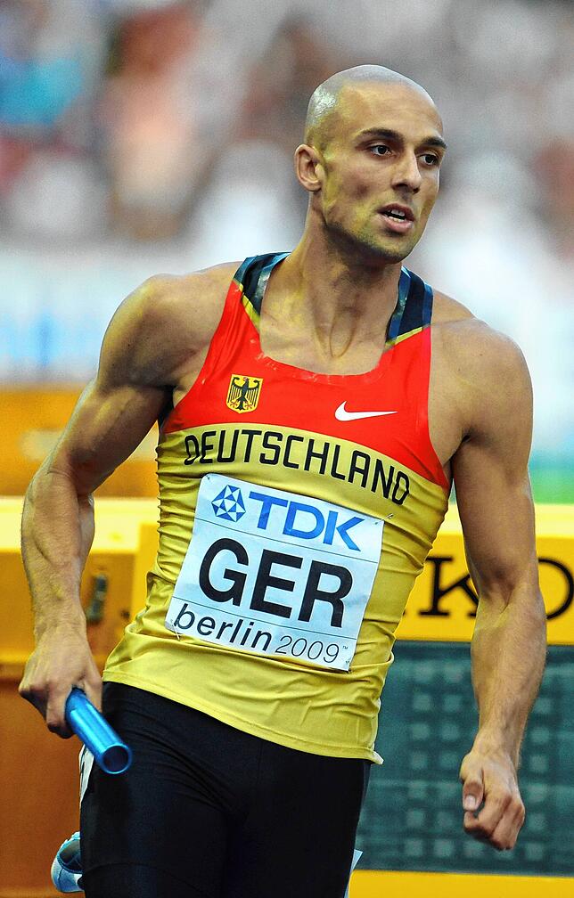 Ruwen Faller als aktiver Leichtathlet im deutschen Dress bei der Weltmeisterschaft 2009 in Berlin.