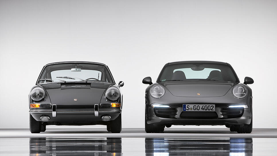 Mythos Porsche 911: Seit seiner Präsentation 1963 entwickelt der Sportwagenbauer den Elfer bis heute stetig weiter. Im Bild links ein ...
