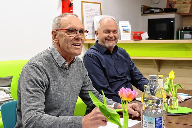 Peter Kaiser, der Sprecher des Freundeskreises Chabeuil in Mönchweiler, und Bürgermeister Rudolf Fluck bei einer Sitzung zur ...