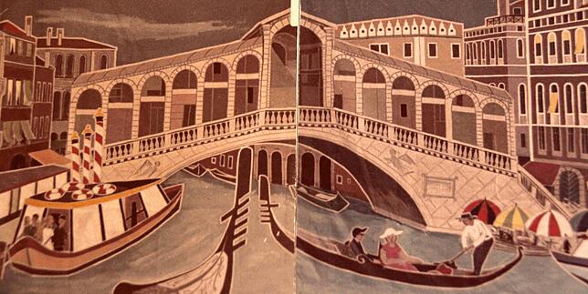 Die Rialto-Brücke in Venedig. Das Motiv der italienischen Lagunenstadt malte er auf einen Behang, der länger als 30 Meter und höher als ...