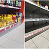 Während in der Filiale eines Discounters im schweizerischen Kreuzlingen im März Sonnenblumenöl in Hülle und Fülle vorhanden ist (links), ...