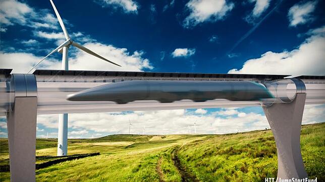 Die Darstellung lässt einen Blick in die künftige Hyperloop-Röhre zu. Im Innern jagt das Fahrzeug durch das Vakuum.