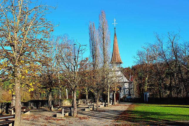Die momentan eingerüstete Magdalenenkapelle auf dem Gelände der Klosteranlage.