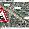 Die noch immer herrschende Verkehrssituation beim Markdorfer Bahnübergang Gutenbergstraße/Ensisheimer Straße/Bernhardstraße/Heggelinstraße.