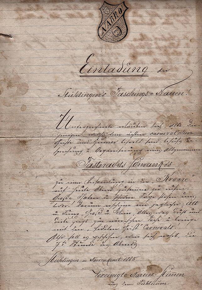 Die Originaleinladung zur Gründungsversammlung von 1885.