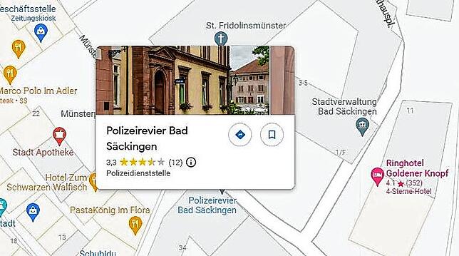 3,3 Sterne: Die Bewertung des Polizeireviers Bad Säckingen.